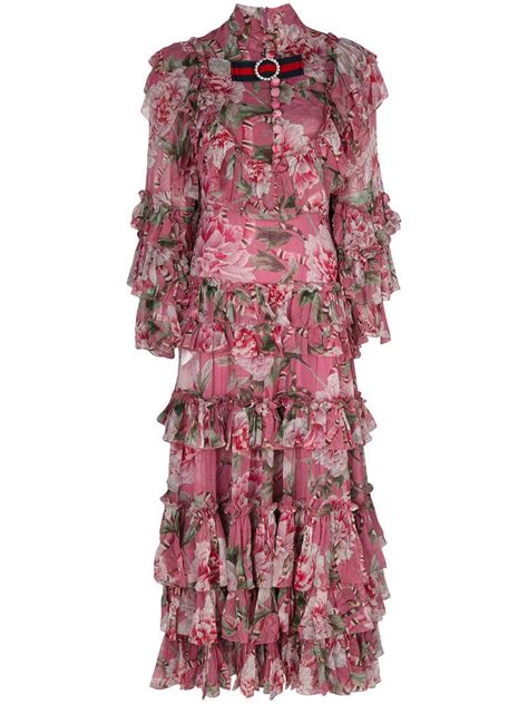 gucci pink floral dress|Gucci pleated dress.